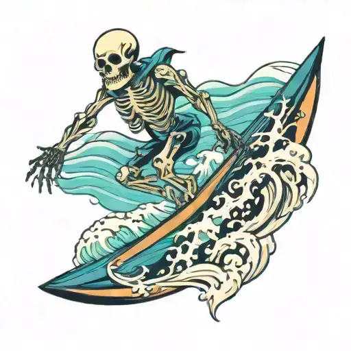 A Skeleton Surfing The Sea Waves