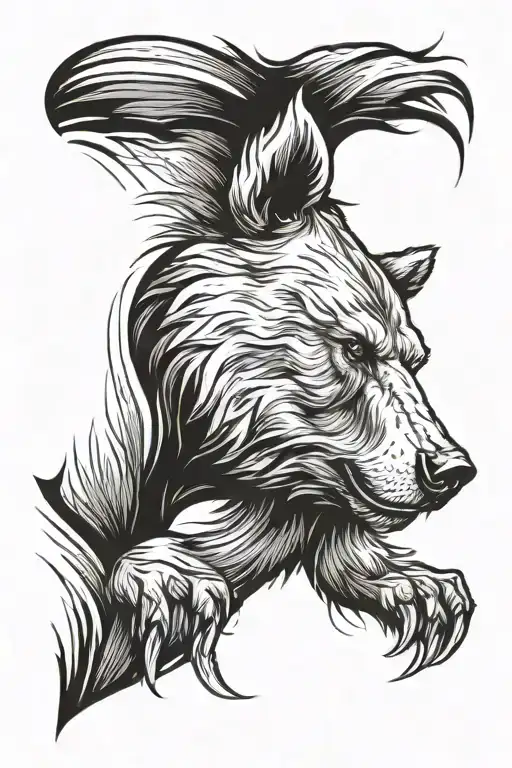 The Face Of A Bear Seen From The Side The Angry Bear Very Wild Imposing Strong And Screaming