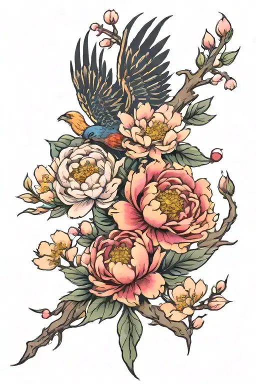 Phoenix Peony And Cherry Blossoms