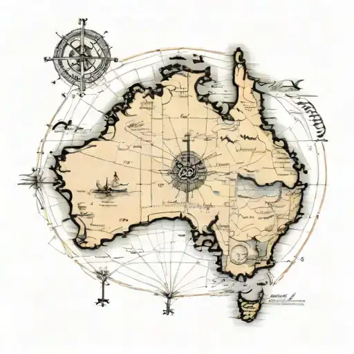 Old Map Of Australia With A Compass