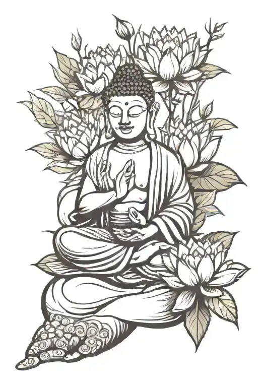 Buddha Hand Mudra On Lotus Flower In Bamboo Forest