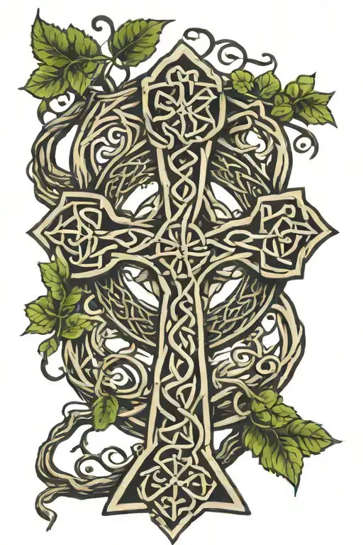 Celtic Cross Made Of Animal Knots With Tree Of Life In Center