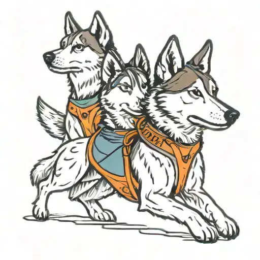 Sled Dog Team With One Colored In And Hilton Name On The Sled