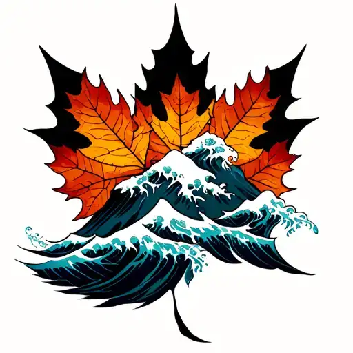 Currie Montain With Mapple Leaf And Waves