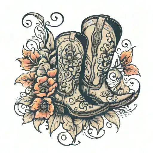 Cowboy Boot With Poppy Flowers And A Stingray