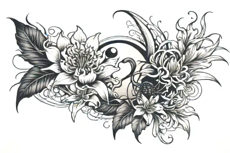 Yin Yang And Spider Lily Flower