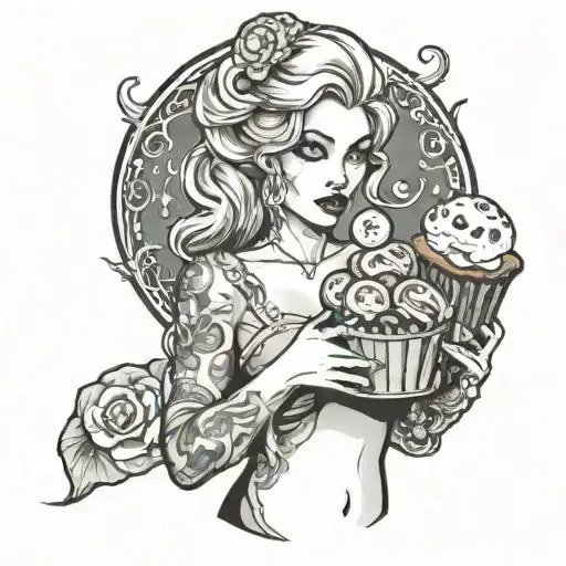 A Sexy Lady Holding A Money Bag Shaped Like A Muffin