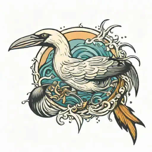 Gannet Fishing In The Sea