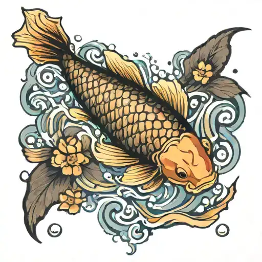 Koi Fish Swimming Upstream A Stone Path Towards Bright Shining Full