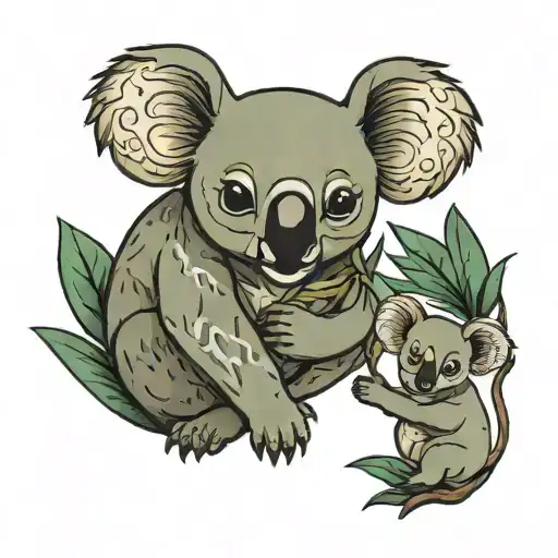 Koala Mama And Baby With Monkey