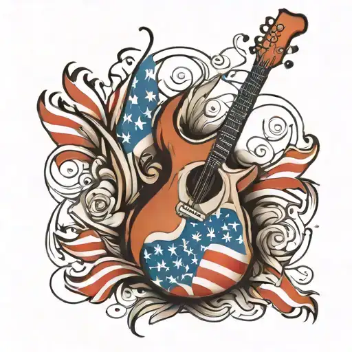 Guitar And American Flag