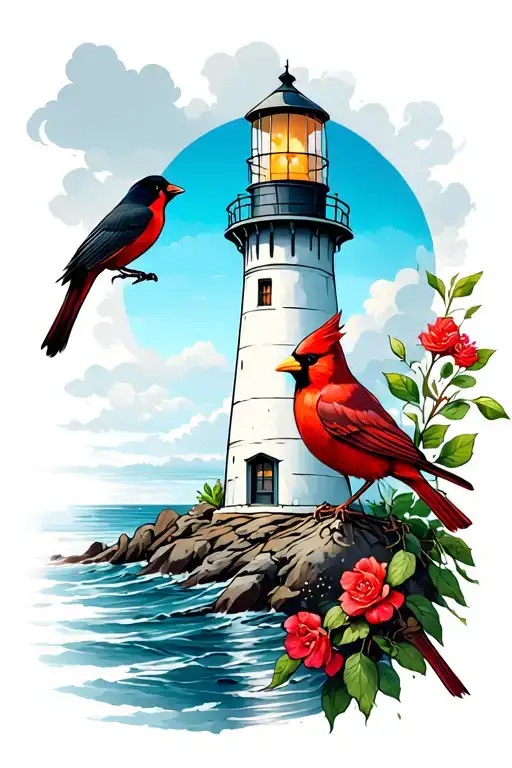 Lighthouse And Cardinal Bird