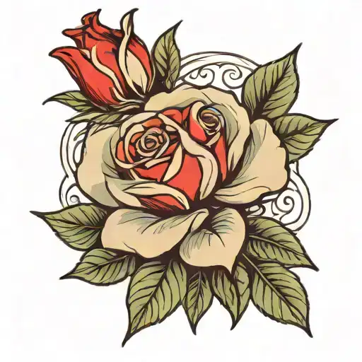 Sage Leaves And Red Rose