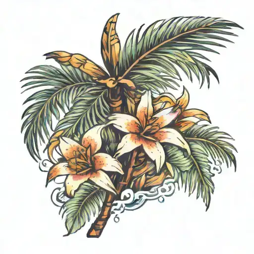 A Palm Tree With Lilies As Coconuts Tattoo