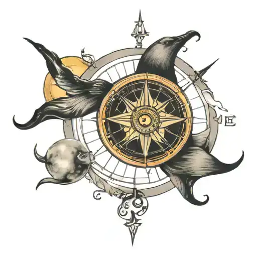 Compass With Moon Surrounded