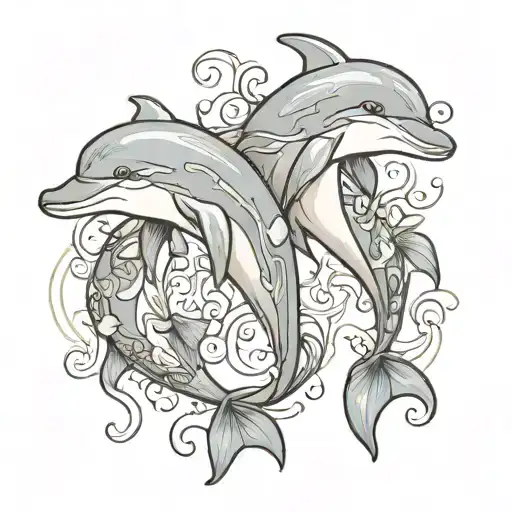 Mother Daughter Dolphins Blue Gray