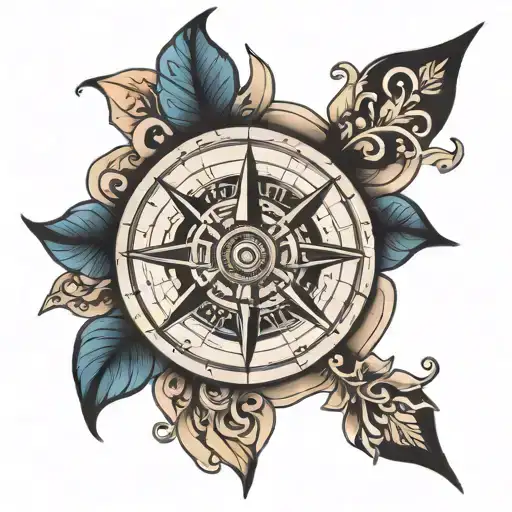 A Neotraditional Tattoo Of A Compass Rose With Symbols Representing Each Family Member
