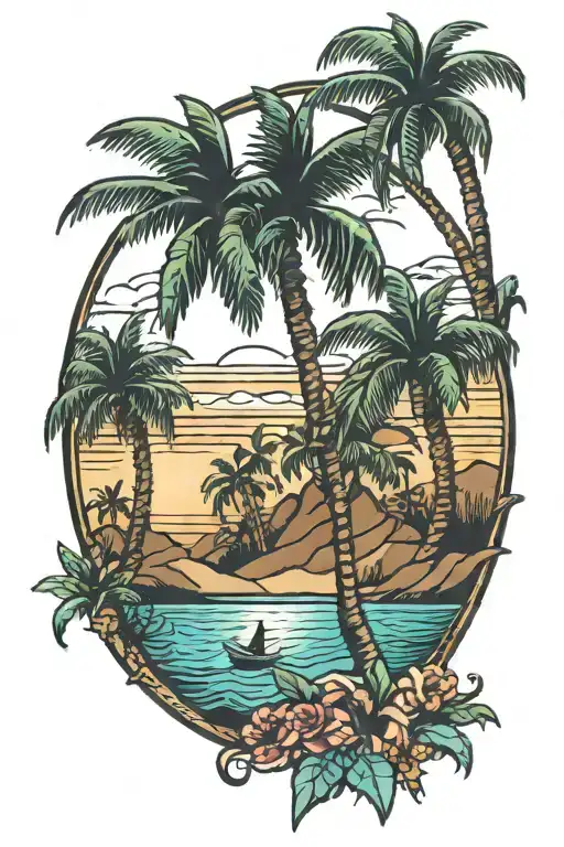 California Beach Scene With Palm Trees