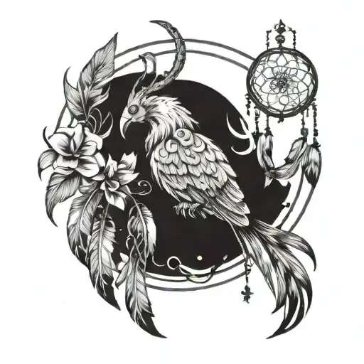 Phoenix And Dream Catcher Feathers Scorpion Moon