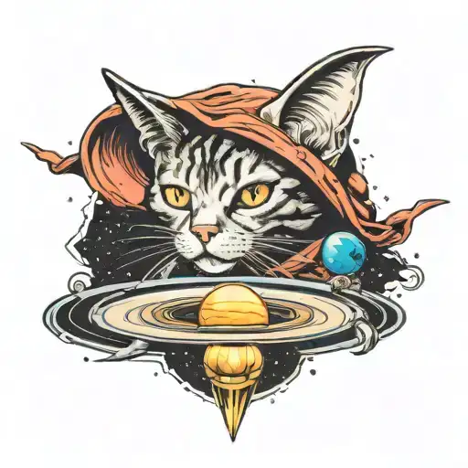 Cat Flying Through Saturn With A Mouse In His Mouth While Shooting Lasers Out Of His Eyes