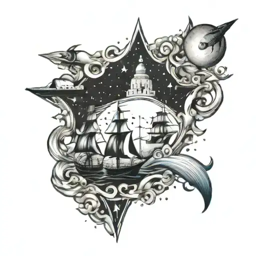 Star Filled Sky With Ocean And Ships