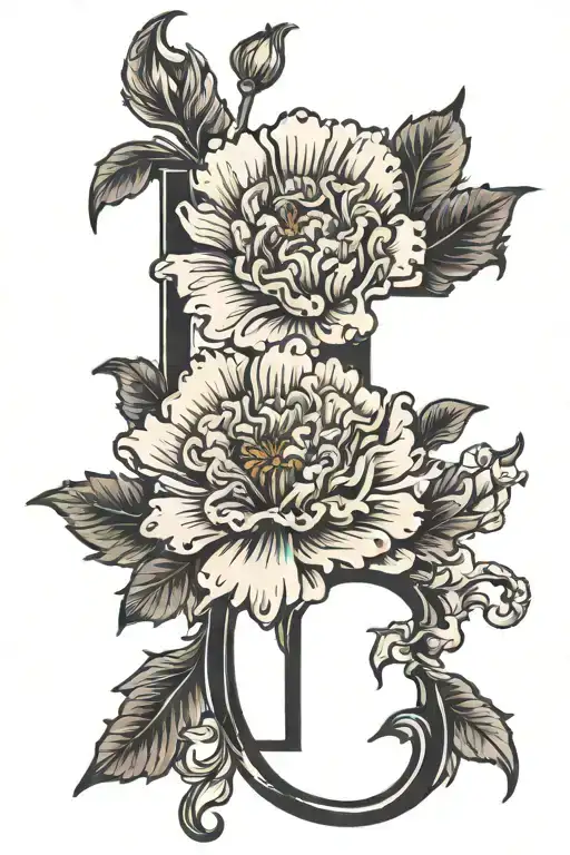 Carnation And Daisy Flower With Initial Aem