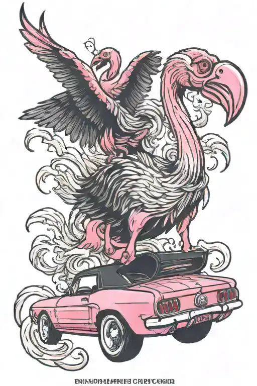 Manly Pink Flamingo Driving A Black Mustang