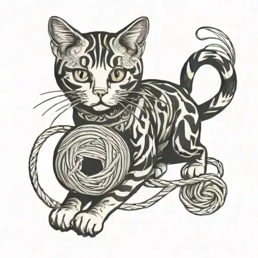 Cat With Yarn Ball