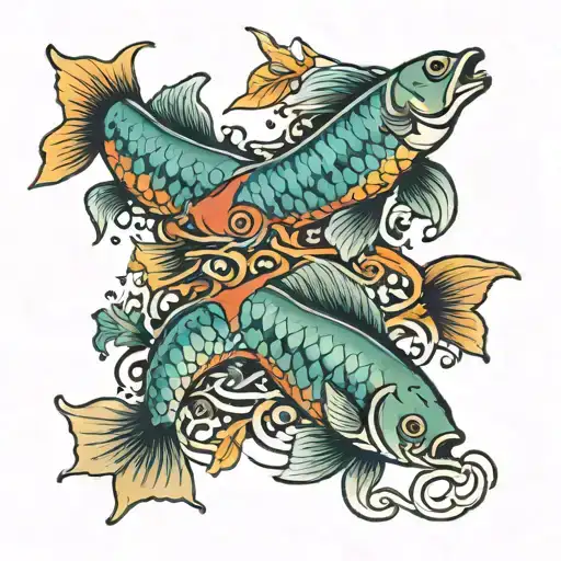 Three Fish Swimming Upstream Surrounded By Forest