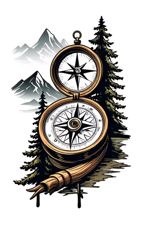 Mountains And Compass In Woods
