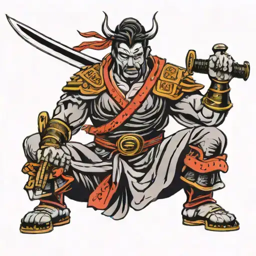Samurai Warrior Holding 3 Swords