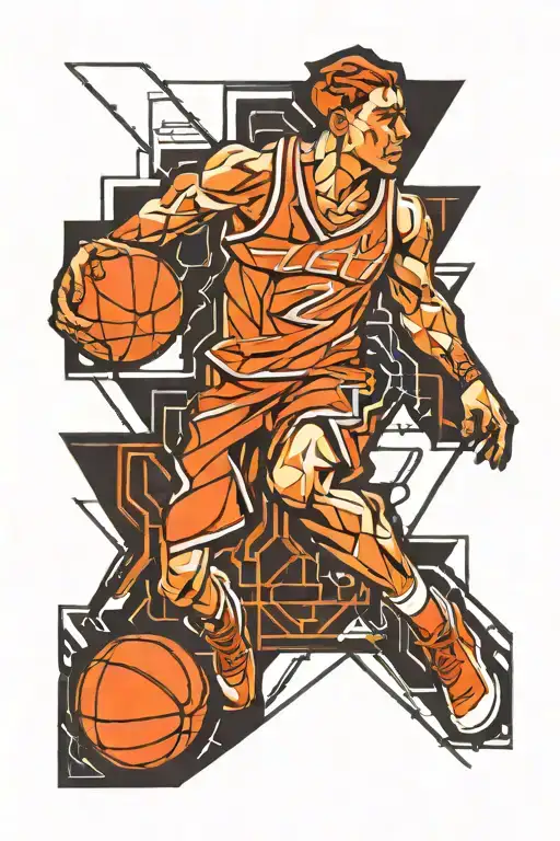 Fine Line Geometric Basketball Court