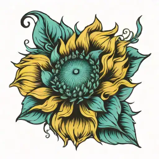 Teal Sunflower Blooming