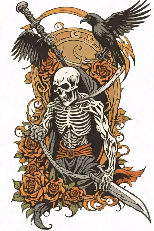 God Of Death With Scythe With A Crow