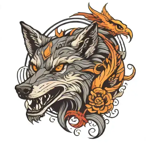 Wolf With A Phoenix And A Dagon