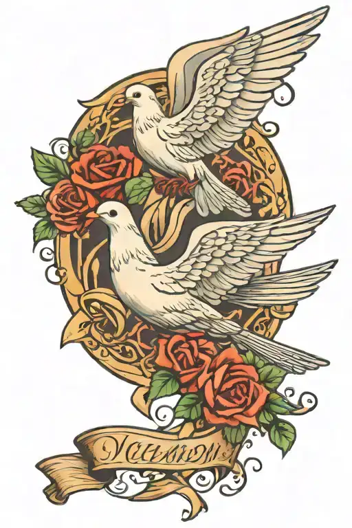 Dove With A Ribbon With Mom On It With Roses In The Clouds