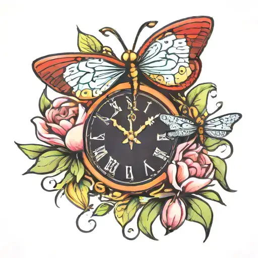 Heart Clock And Tulips And Dragonflies