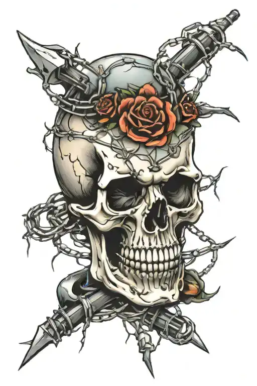 Skull With Barbed Wire Wrapped