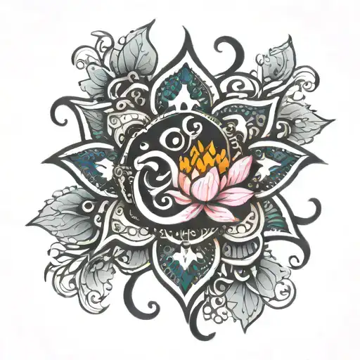 Om And Lotus Flower And Trishul