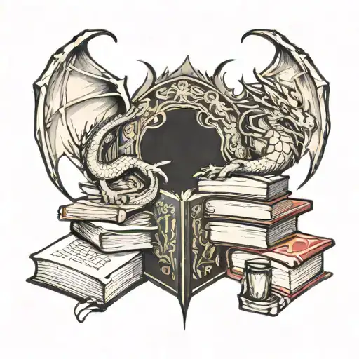 Dragon And Books Surrounded