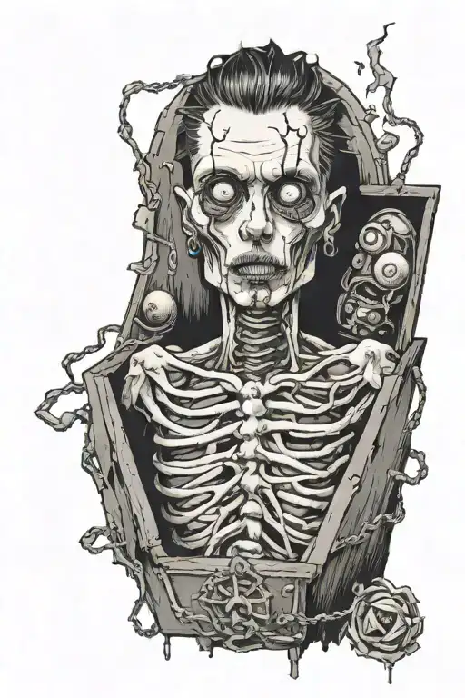 A Distressed Guy Chained Down In A Coffin Made Of Flesh And Eyeballs