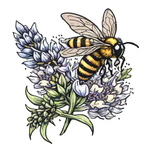 Lavender Flower With Flying Bee Sitting