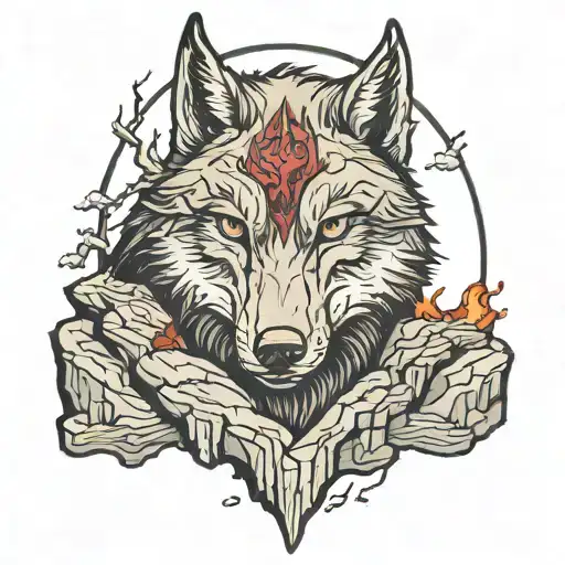 Bloody Wolf Between Cliffs