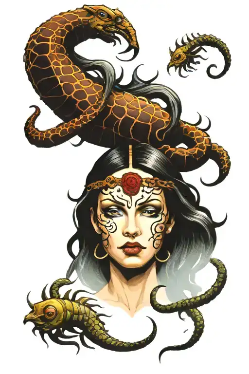 Medusa Head And Scorpio Zodiac Sign