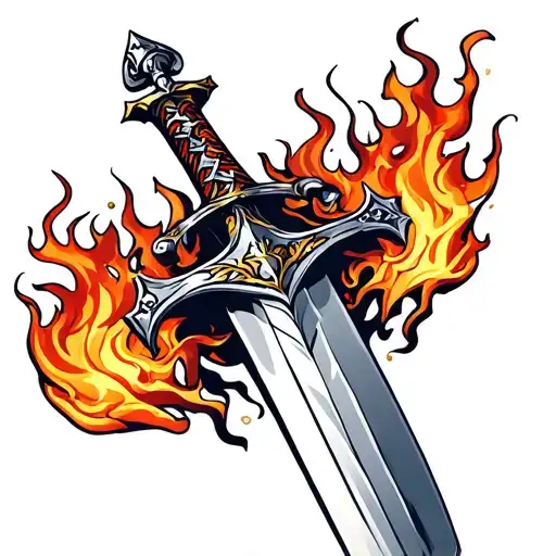 Excalibur Sword Surrounded By Flames