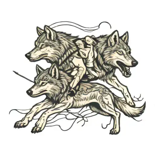 Wolves And Man Hunting Scene
