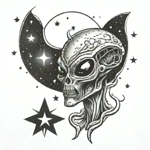 Alien Peace Sign Bursting Out Of Galaxy Filled With Stars