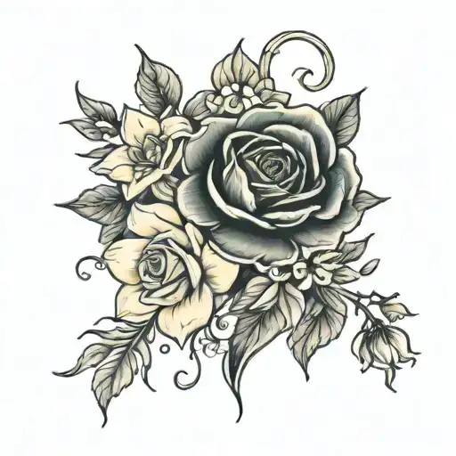 A Rose With A Narcissus And Cosmos Flowers