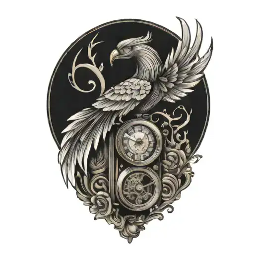 Phoenix Rising From A Camera With 3 Pocket Watches