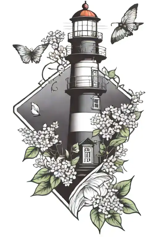 Lighthouse And Lilacs Blooming